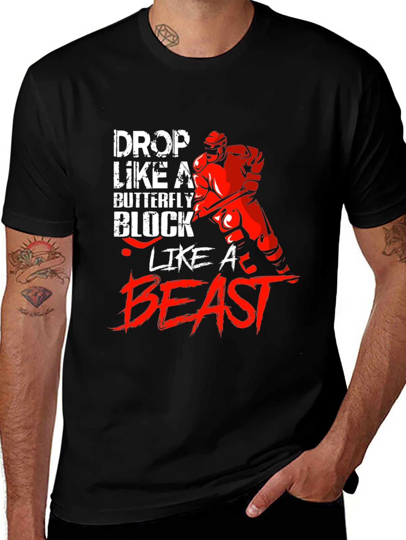 Hockey Goalie Graphic T-Shirt - Drop Like a Butterfly