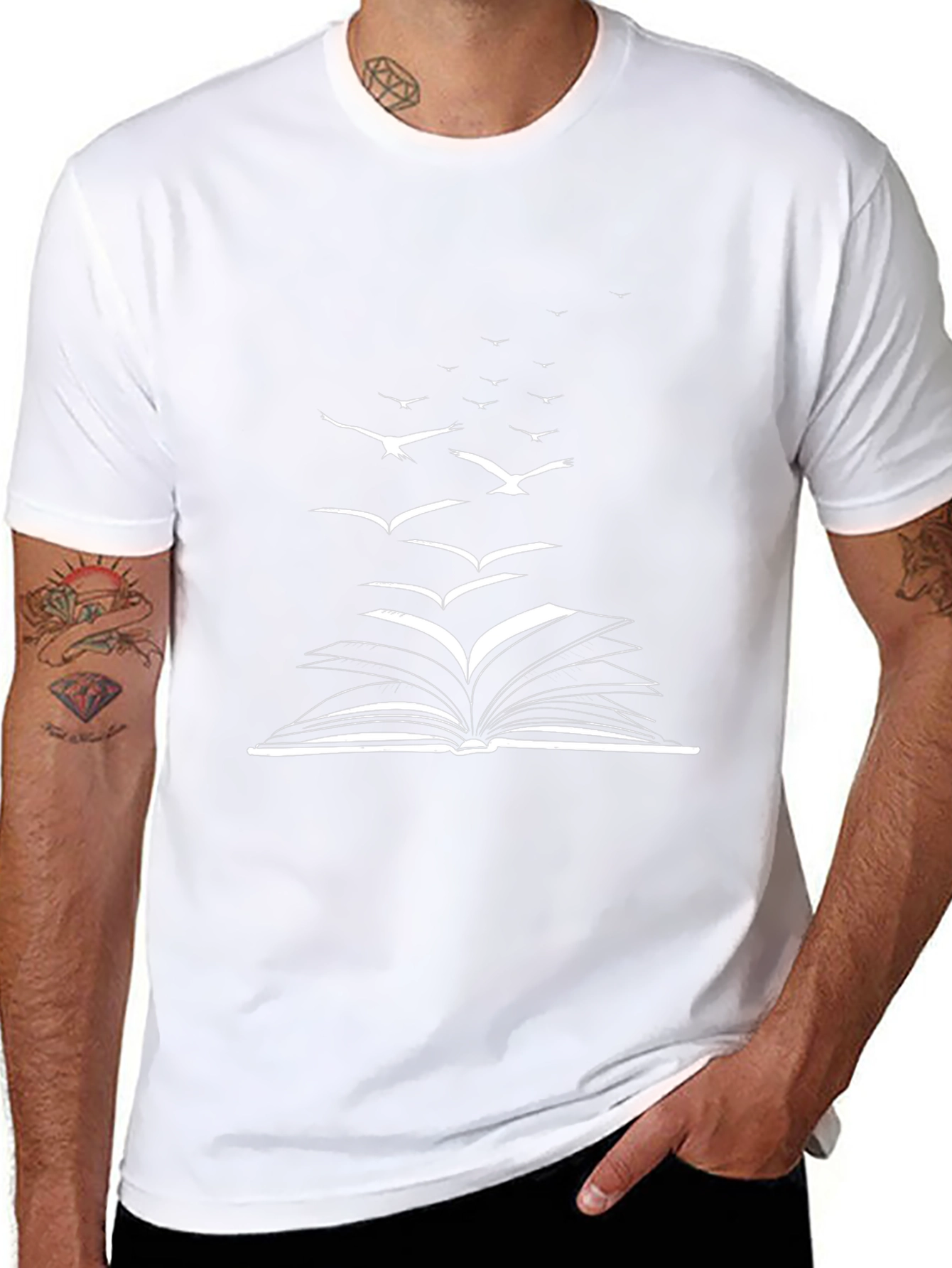 Book & Birds Graphic Tee - Black Cotton Blend