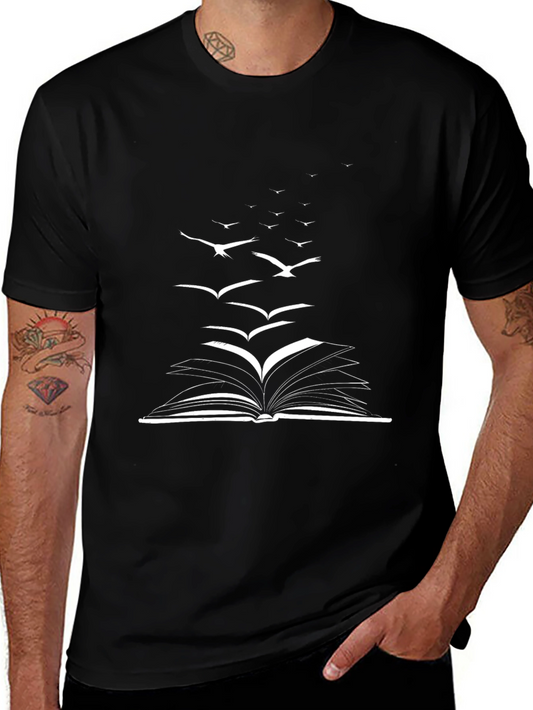 Book & Birds Graphic Tee - Black Cotton Blend