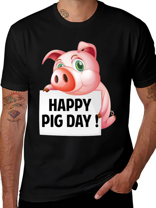 Happy Pig Day T-Shirt - Mens Black Tee