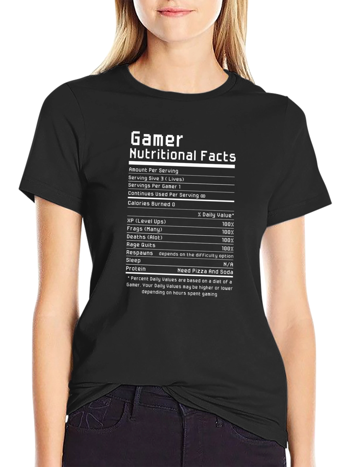 Gamer Nutritional Facts Funny Black T-Shirt