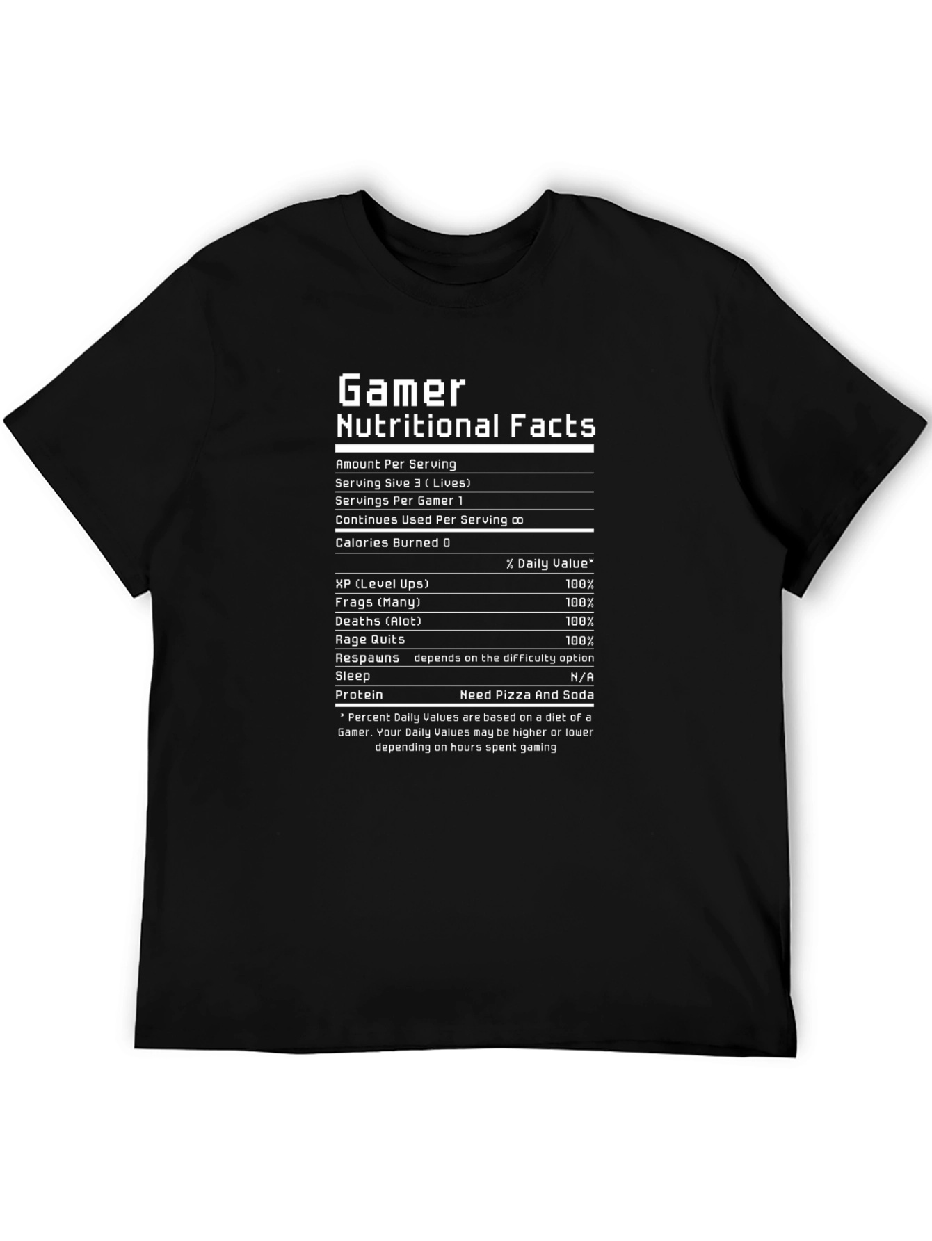 Gamer Nutritional Facts Funny Black T-Shirt