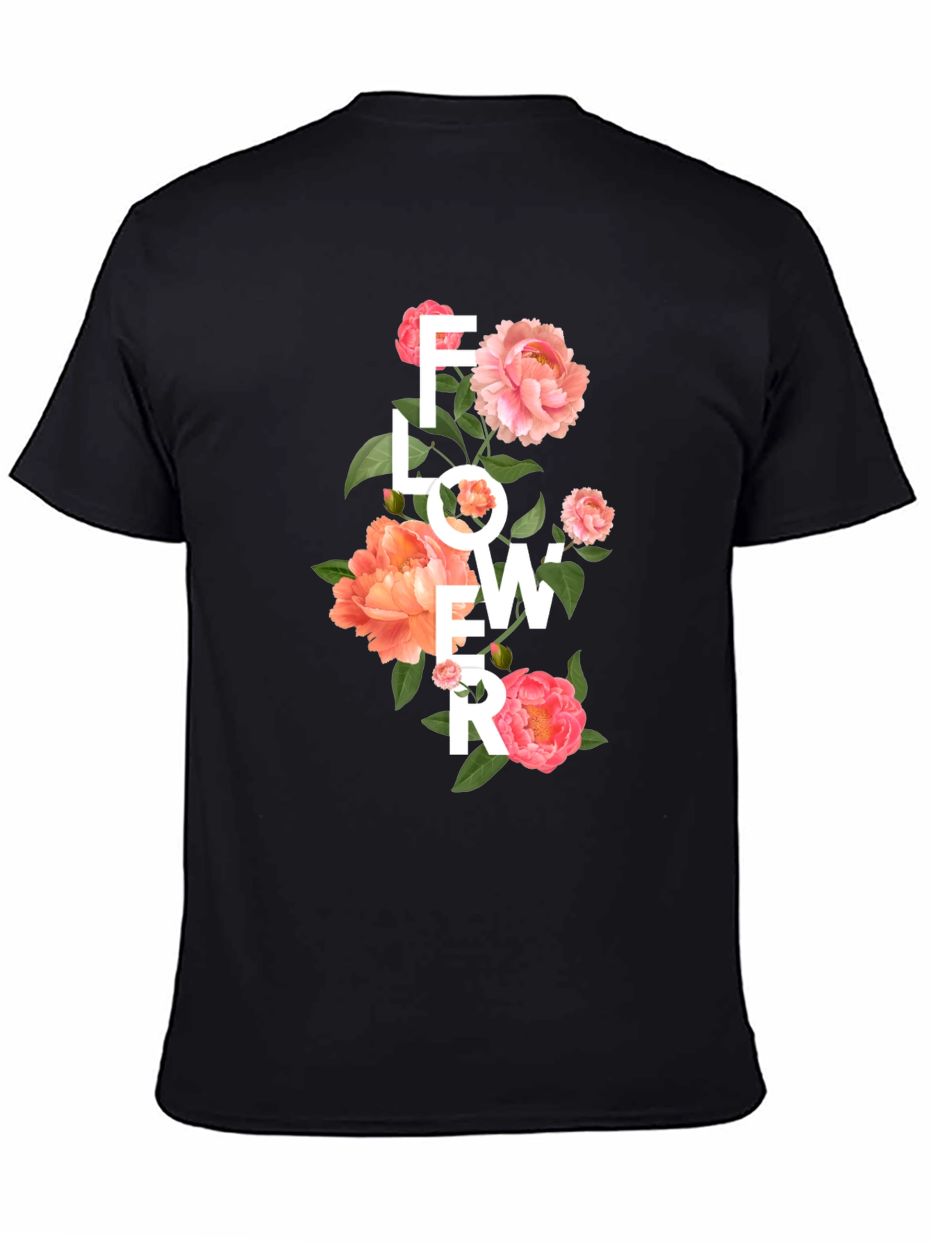 Floral Design Black T-Shirt