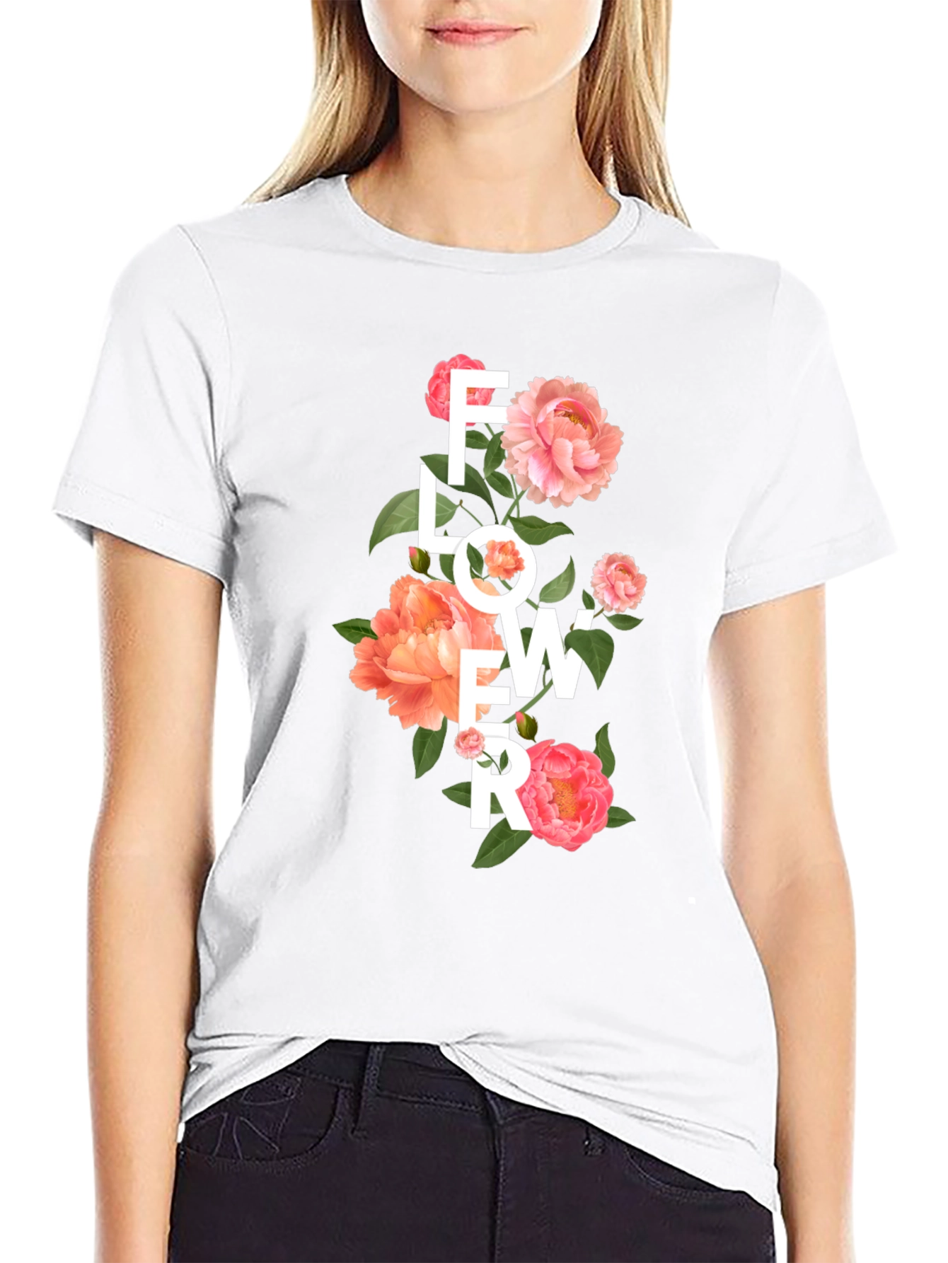 Floral Design Black T-Shirt