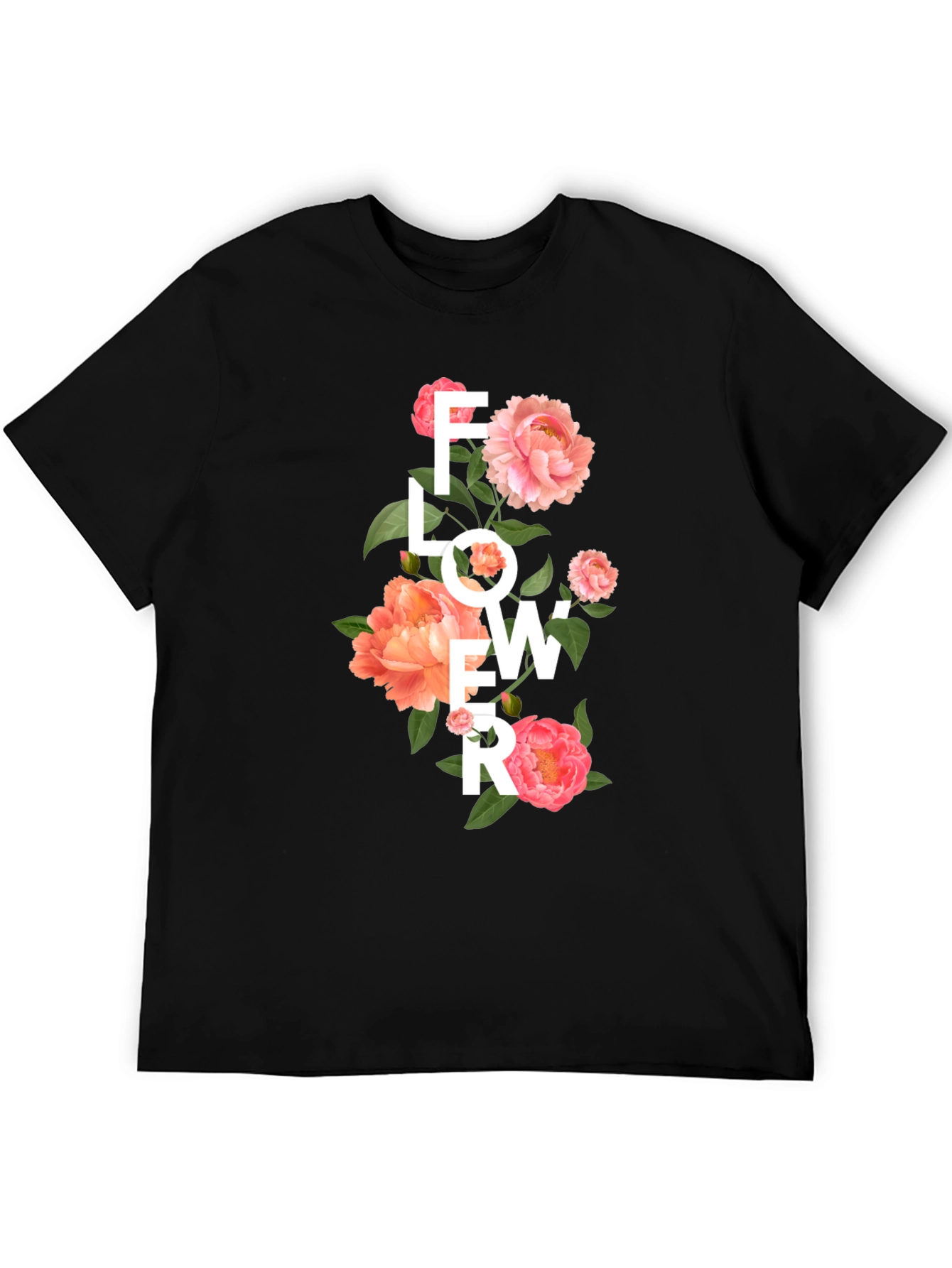 Floral Design Black T-Shirt