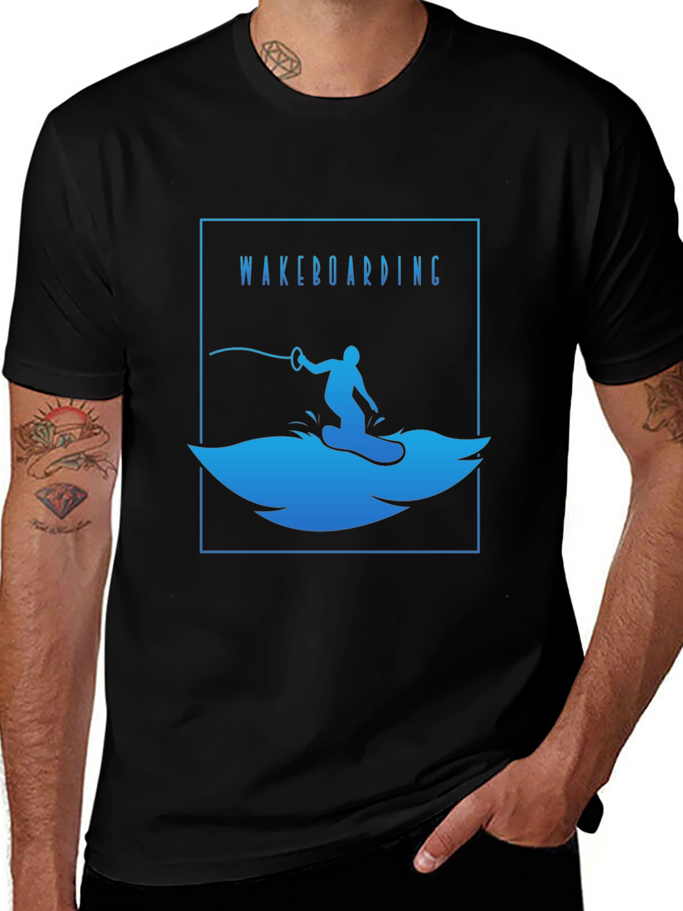 Wakeboarding T-Shirt - Black Cotton Graphic Tee