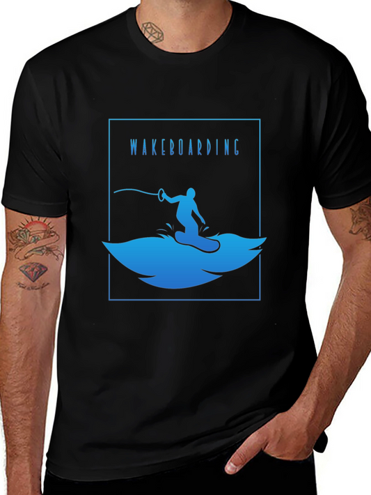 Wakeboarding T-Shirt - Black Cotton Graphic Tee