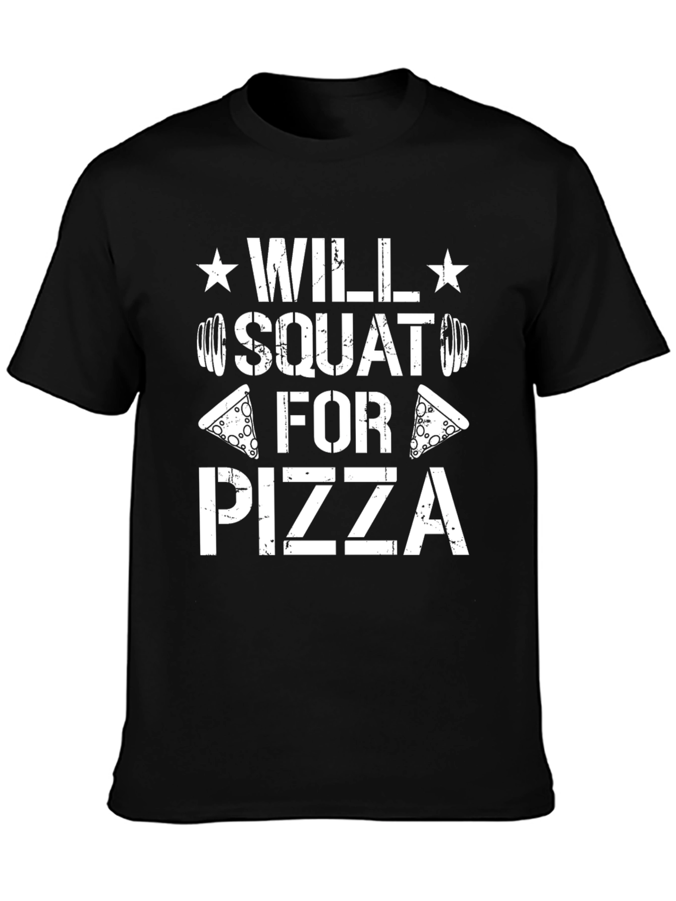 Will Squat For Pizza Mens Black Graphic T-Shirt