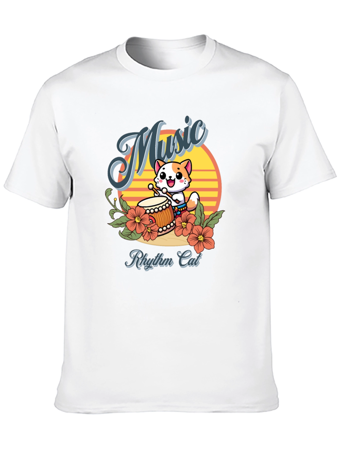 Rhythm Cat Music T-Shirt - Cool Cat Drummer Tee
