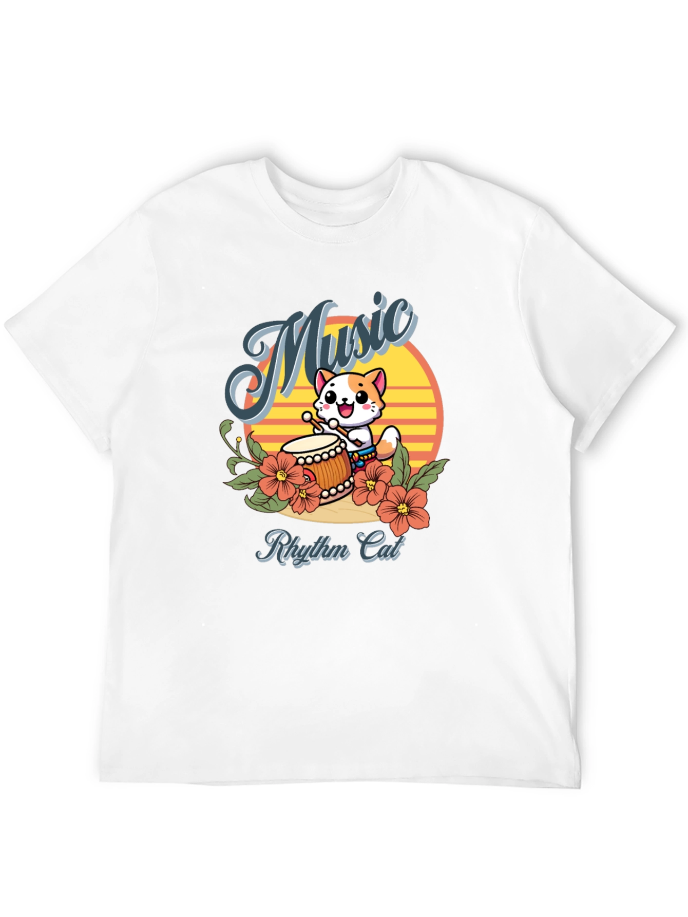 Rhythm Cat Music T-Shirt - Cool Cat Drummer Tee