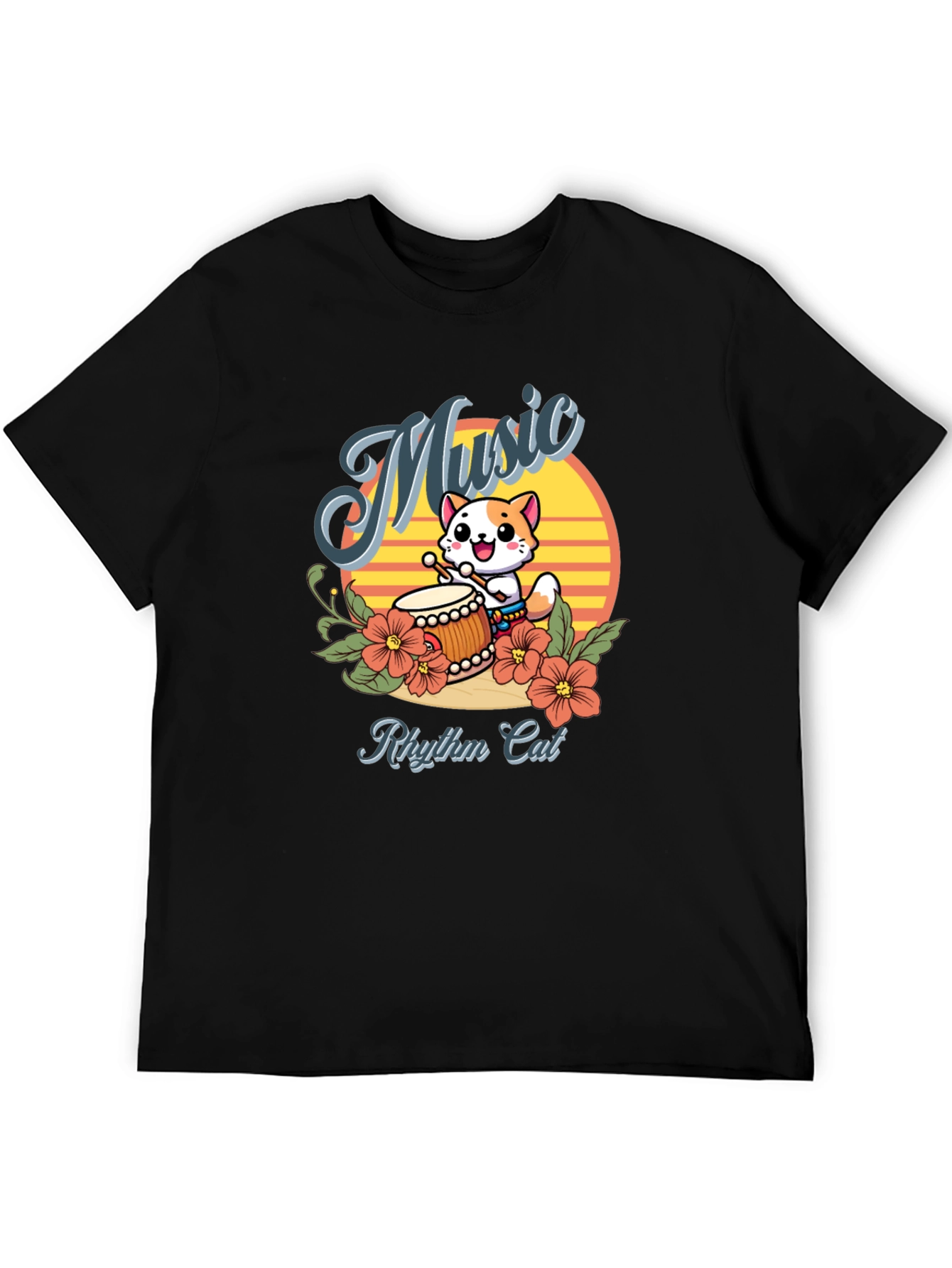 Rhythm Cat Music T-Shirt - Cool Cat Drummer Tee