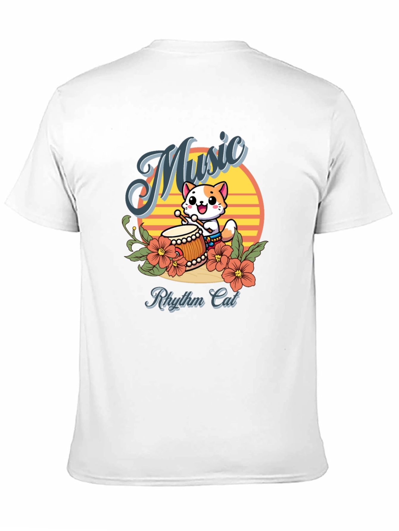 Rhythm Cat Music T-Shirt - Cool Cat Drummer Tee