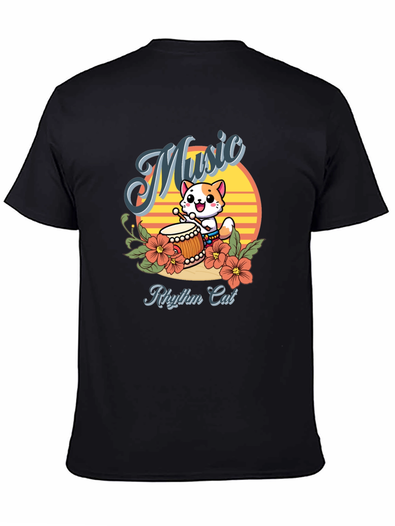 Rhythm Cat Music T-Shirt - Cool Cat Drummer Tee