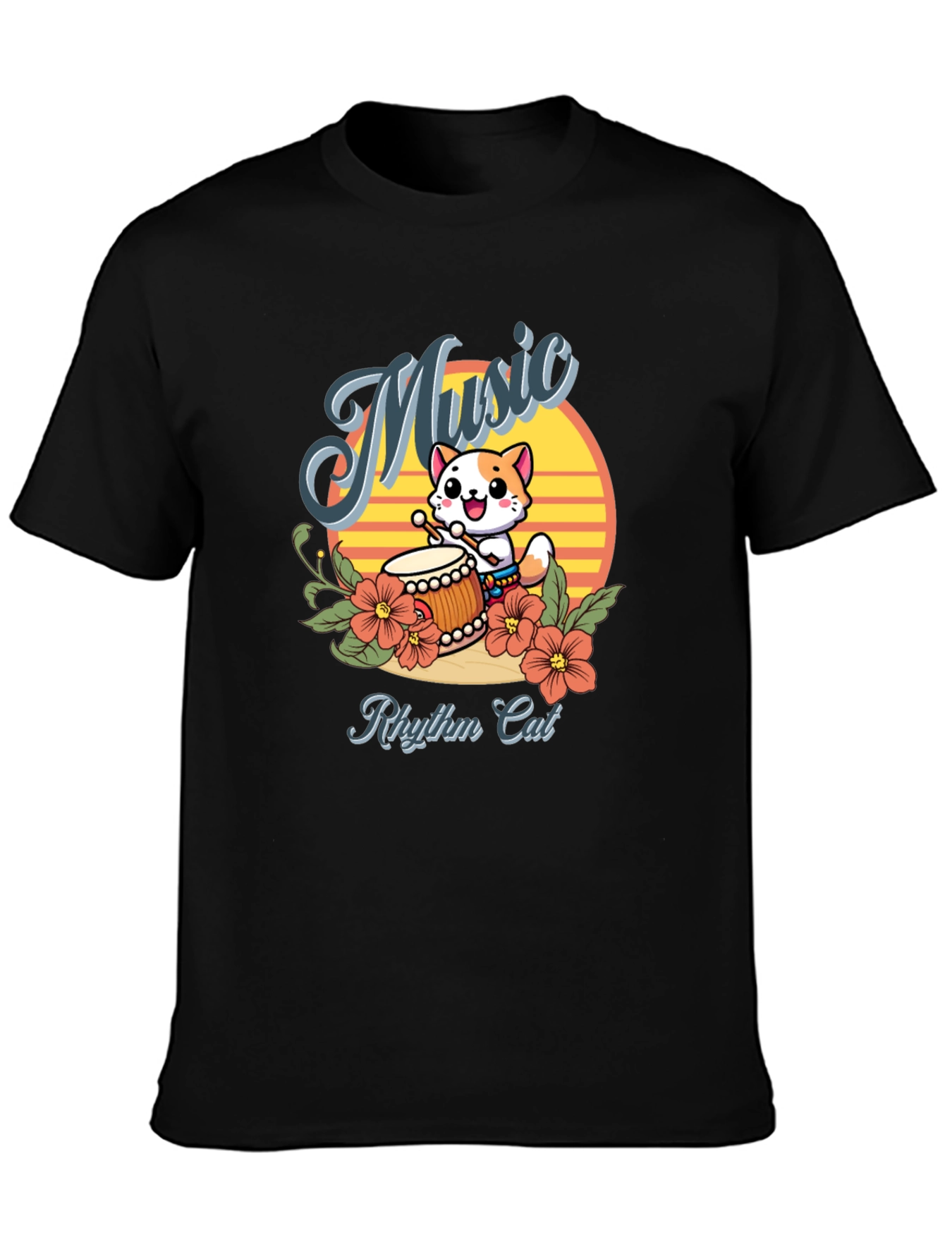 Rhythm Cat Music T-Shirt - Cool Cat Drummer Tee