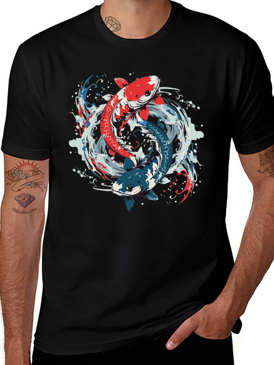 Koi Fish Yin Yang Graphic Tee - Cool Casual Style