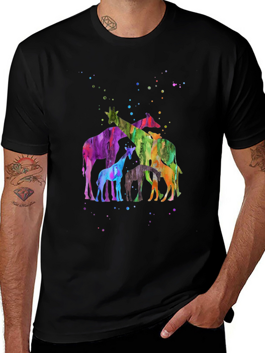 Colorful Giraffe Family Watercolor Graphic Tee