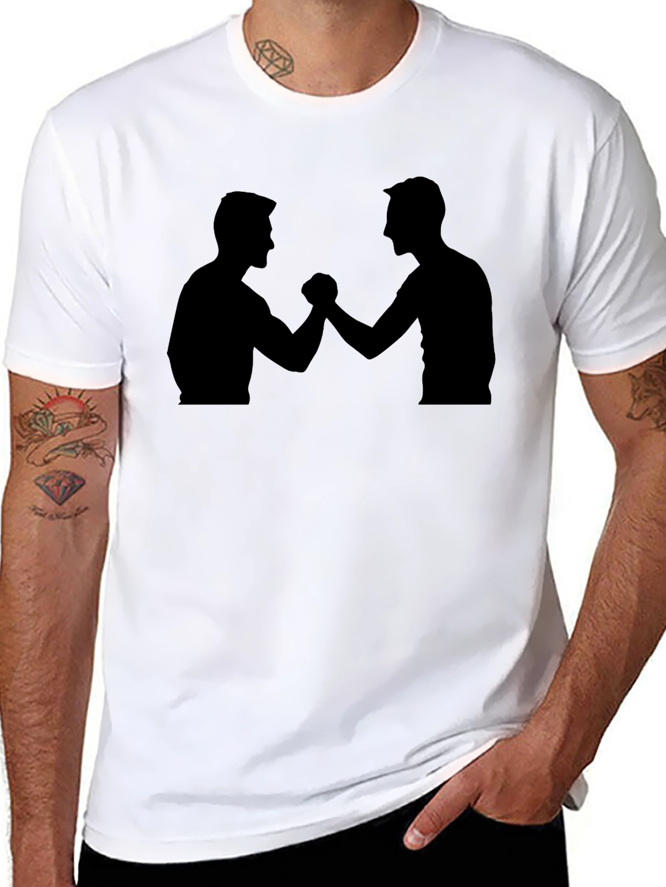 Arm Wrestling Silhouette Black T-Shirt