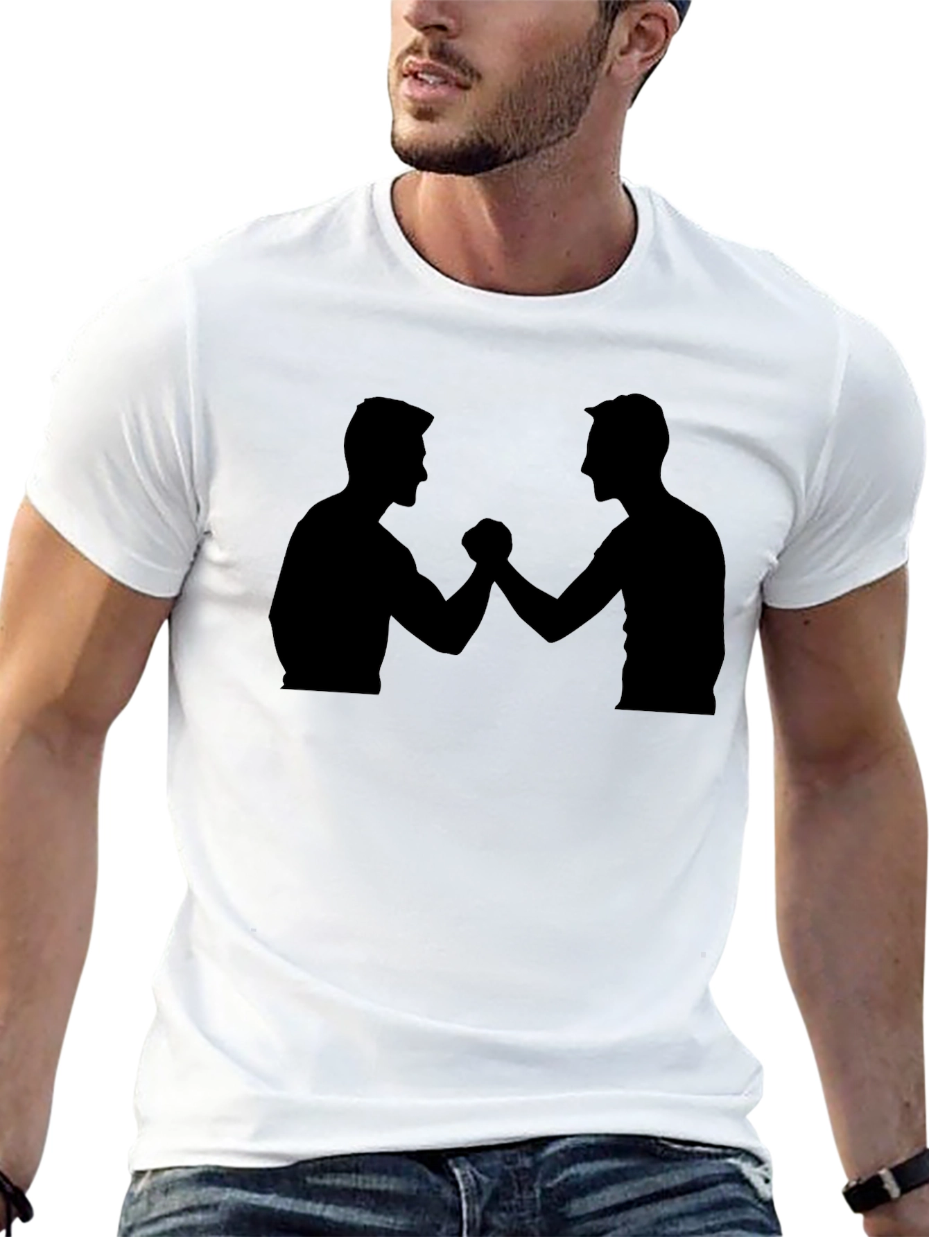 Arm Wrestling Silhouette Black T-Shirt