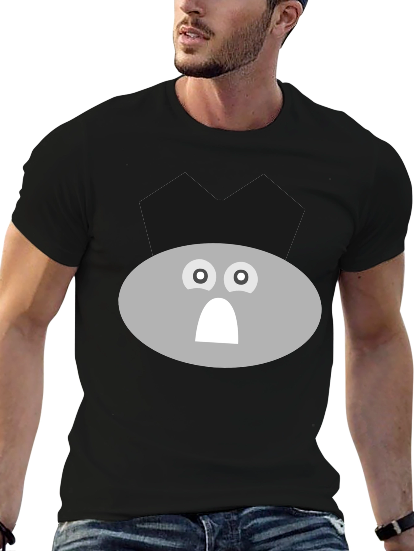 Funny Gray Face Graphic Tee - Black T-Shirt