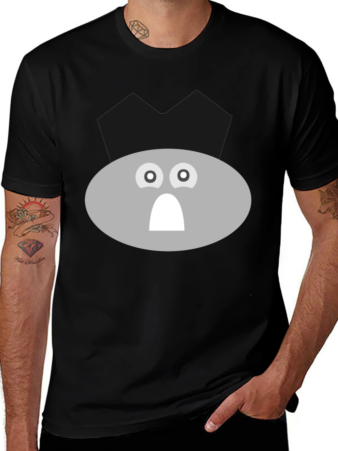 Funny Gray Face Graphic Tee - Black T-Shirt