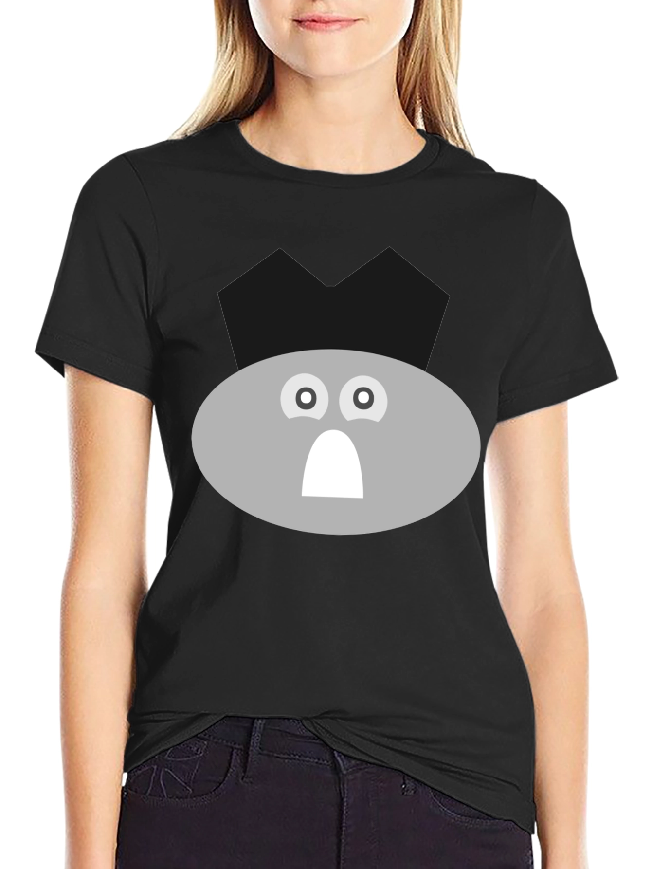 Funny Gray Face Graphic Tee - Black T-Shirt