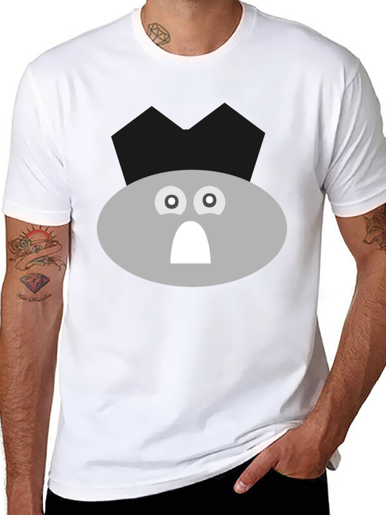 Funny Gray Face Graphic Tee - Black T-Shirt