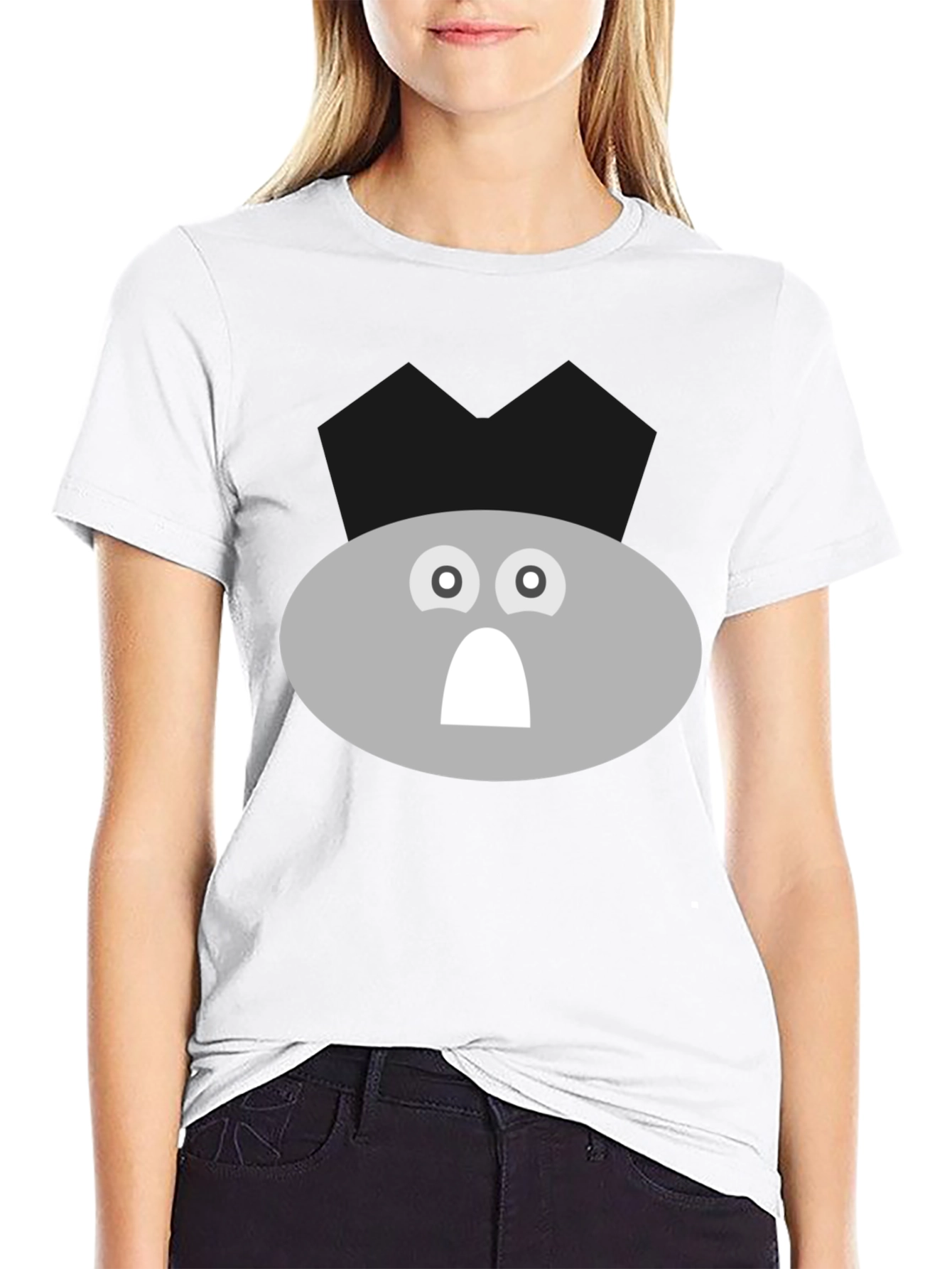 Funny Gray Face Graphic Tee - Black T-Shirt