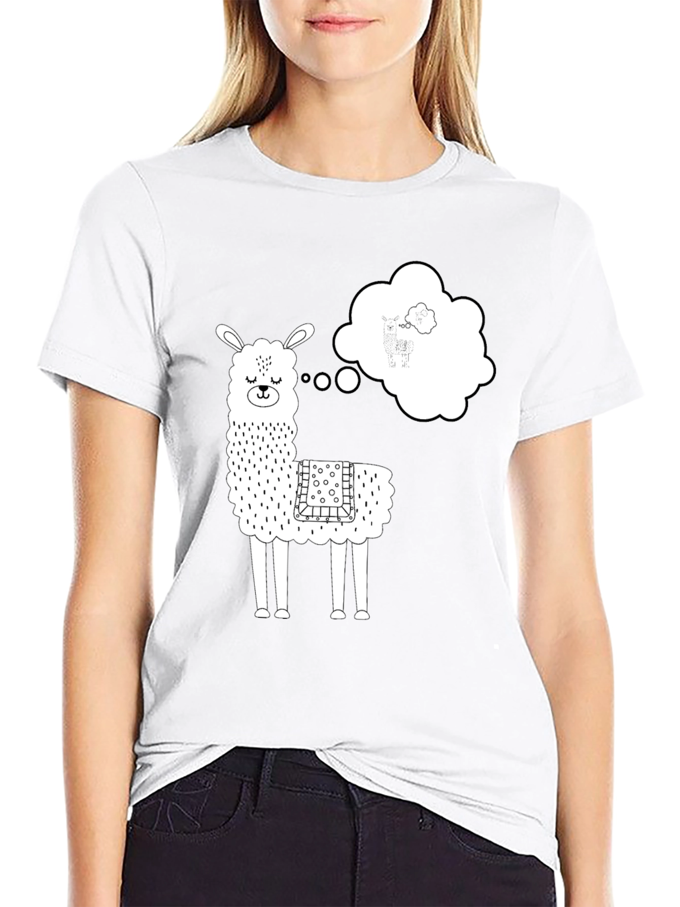 Llama Dreamer Graphic Tee - Black Cotton T-Shirt