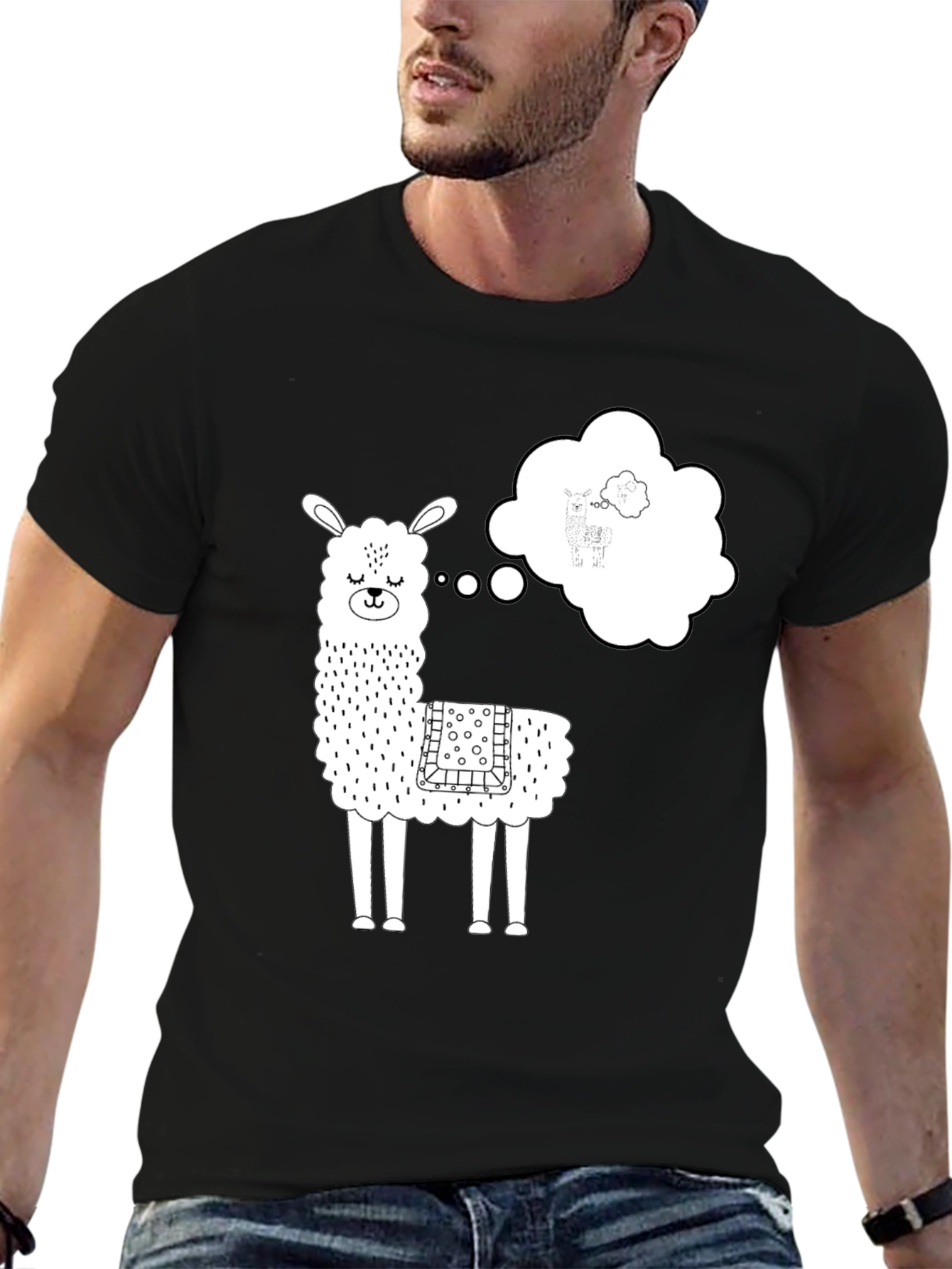 Llama Dreamer Graphic Tee - Black Cotton T-Shirt