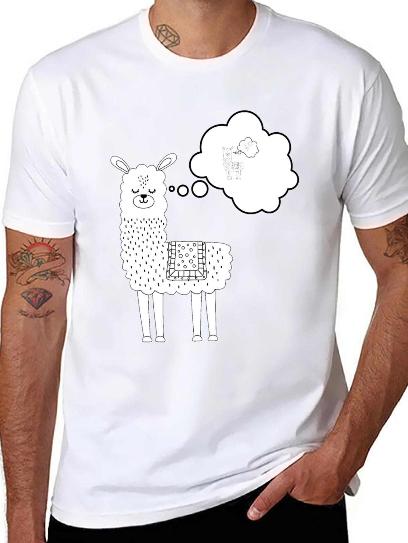 Llama Dreamer Graphic Tee - Black Cotton T-Shirt