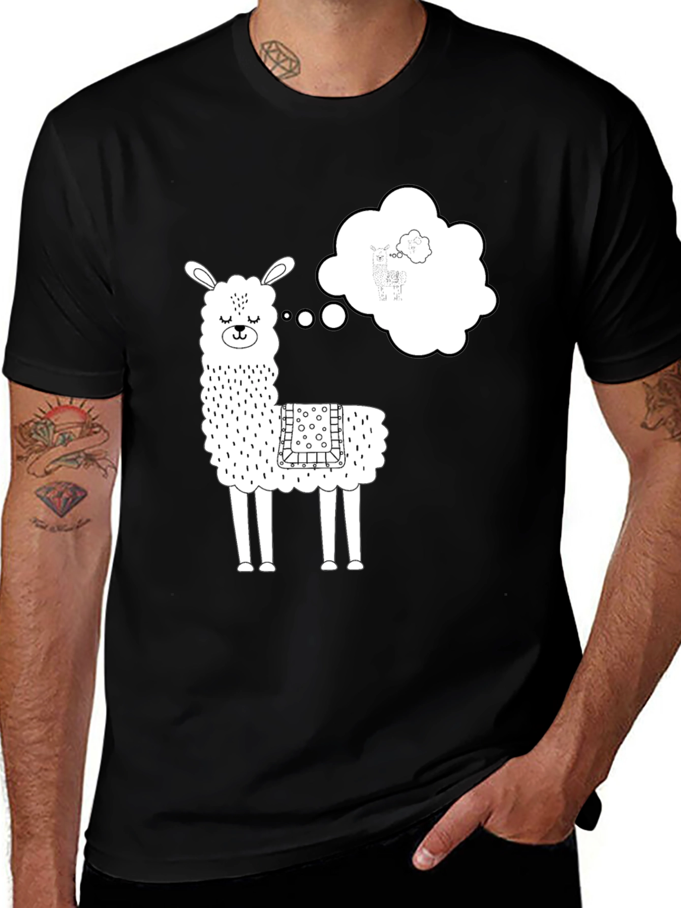 Llama Dreamer Graphic Tee - Black Cotton T-Shirt