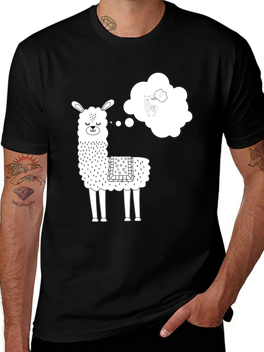 Llama Dreamer Graphic Tee - Black Cotton T-Shirt