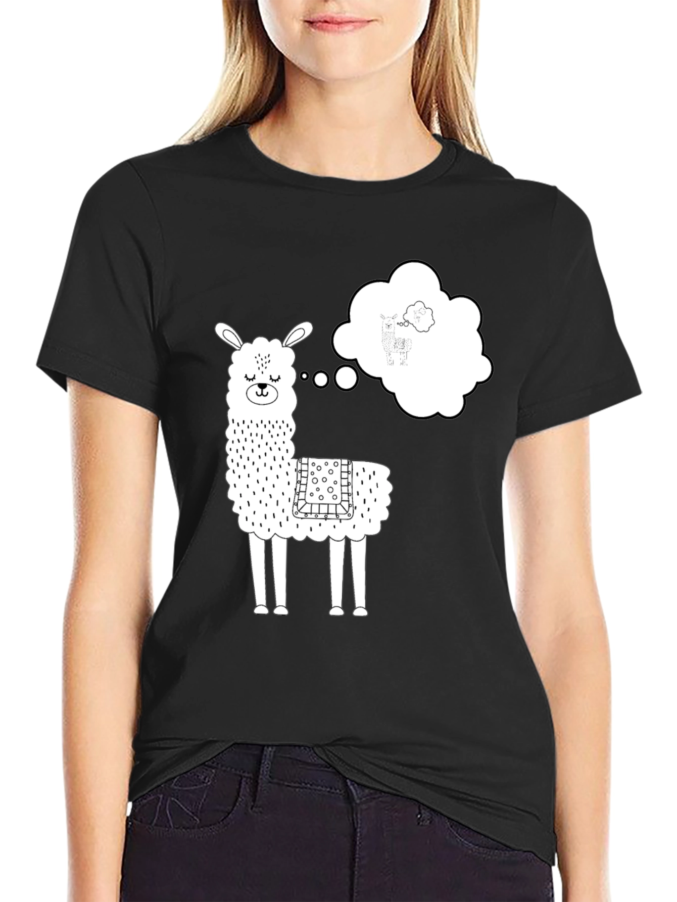 Llama Dreamer Graphic Tee - Black Cotton T-Shirt