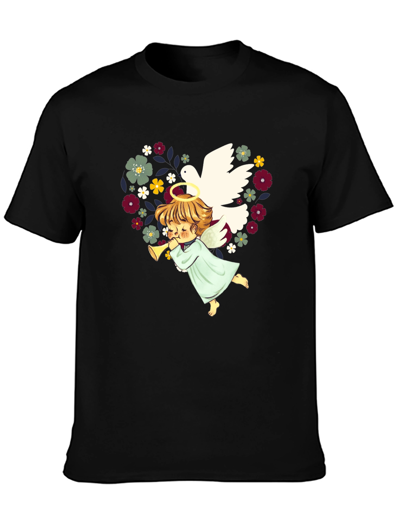 Angel Dove Heart Floral T-Shirt