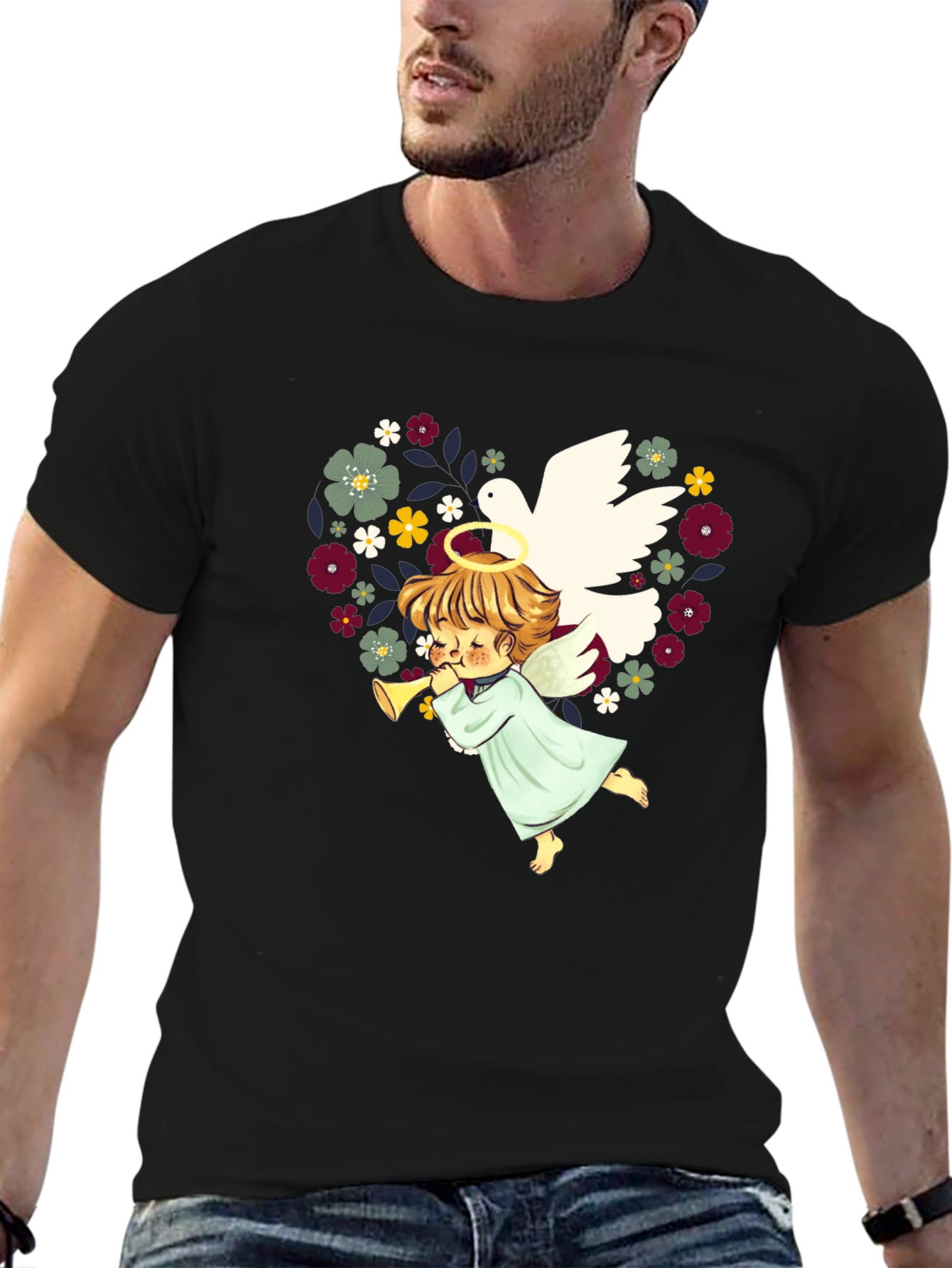 Angel Dove Heart Floral T-Shirt