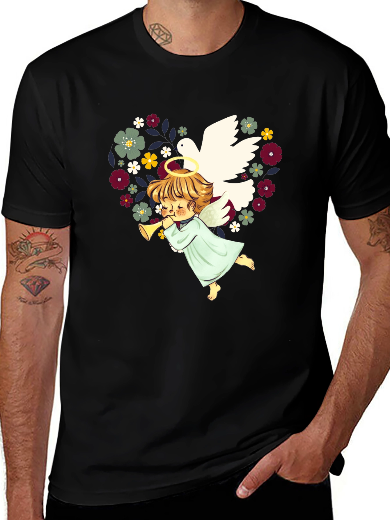 Angel Dove Heart Floral T-Shirt