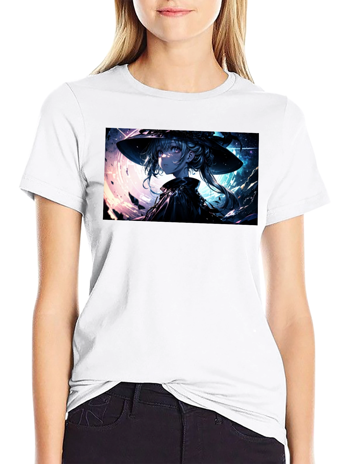 Anime Witch Graphic Black T-Shirt