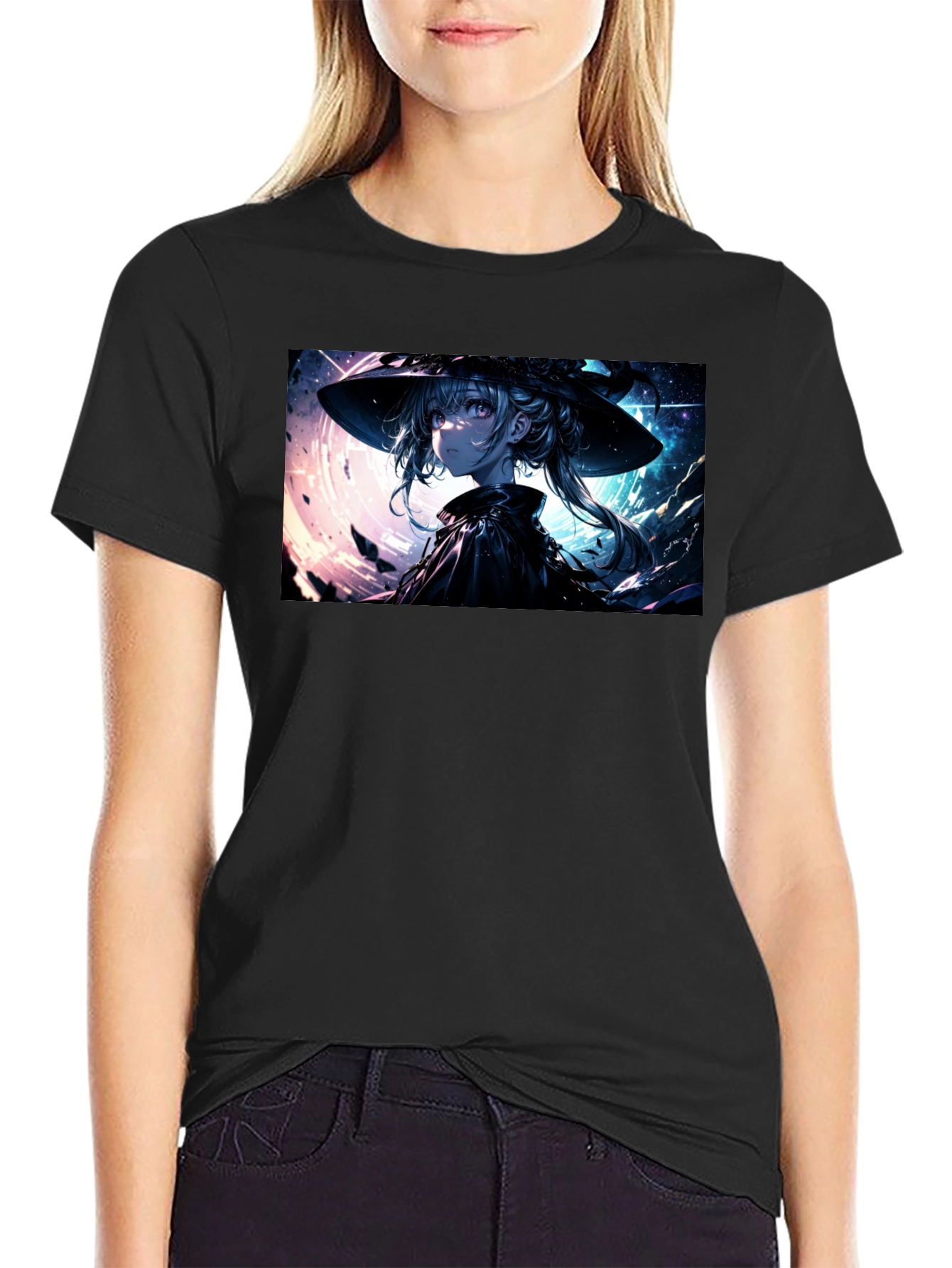 Anime Witch Graphic Black T-Shirt
