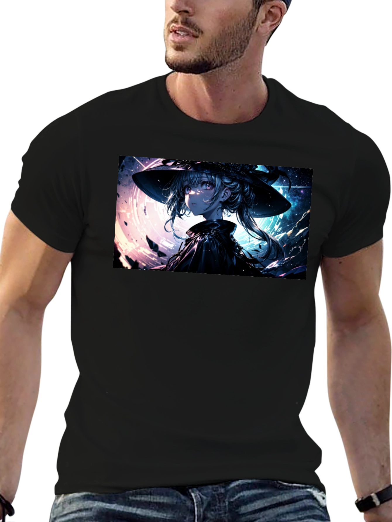 Anime Witch Graphic Black T-Shirt