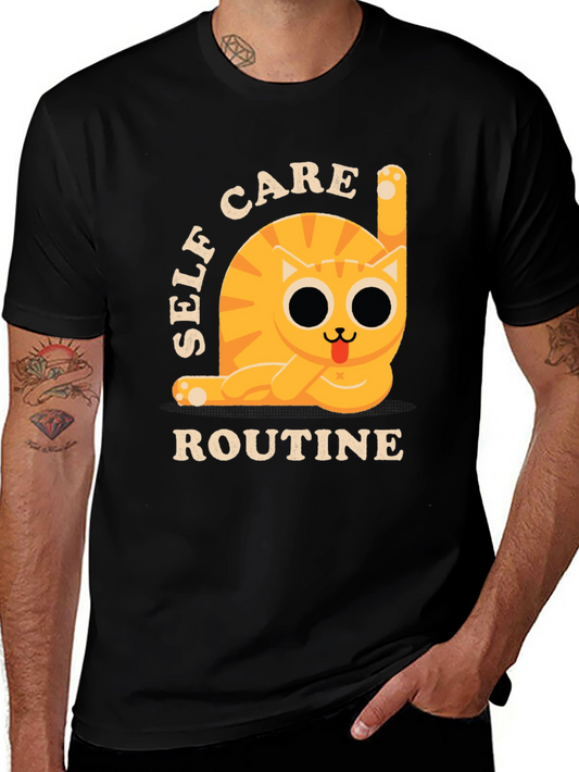 Self Care Routine Cat T-Shirt -  Comfortable Cotton Tee