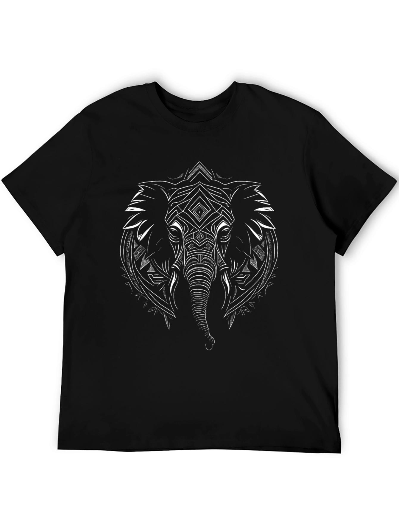 Geometric Elephant Graphic Tee - Stylish Mens Black T-Shirt