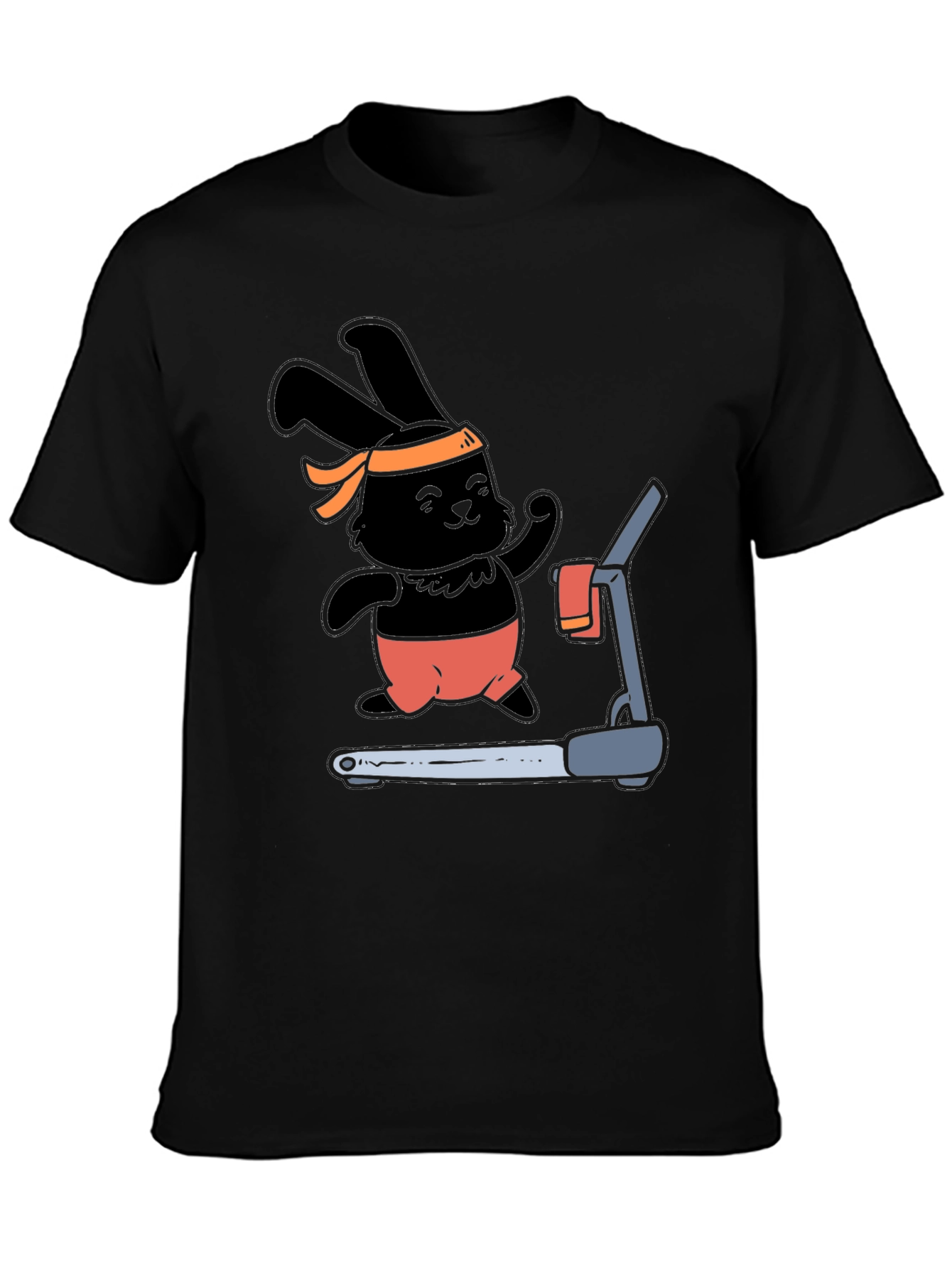 Bunny Treadmill T-Shirt - Black Cotton Gym Tee