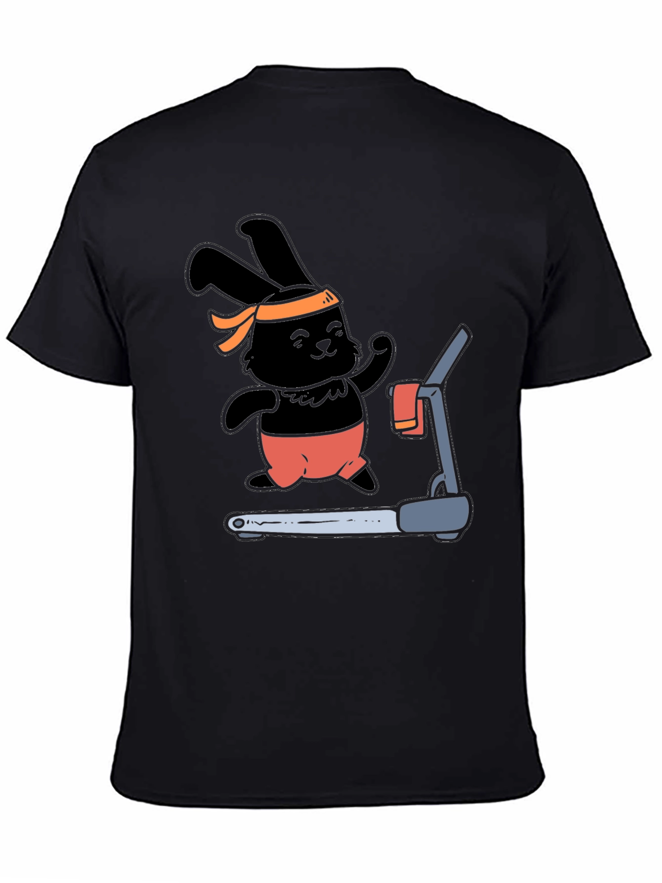 Bunny Treadmill T-Shirt - Black Cotton Gym Tee