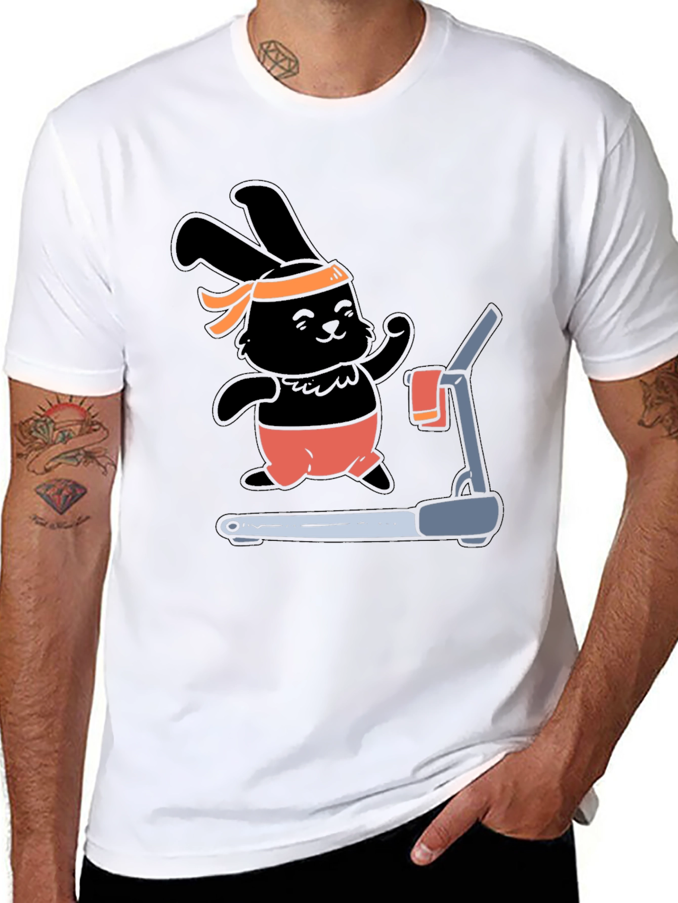 Bunny Treadmill T-Shirt - Black Cotton Gym Tee