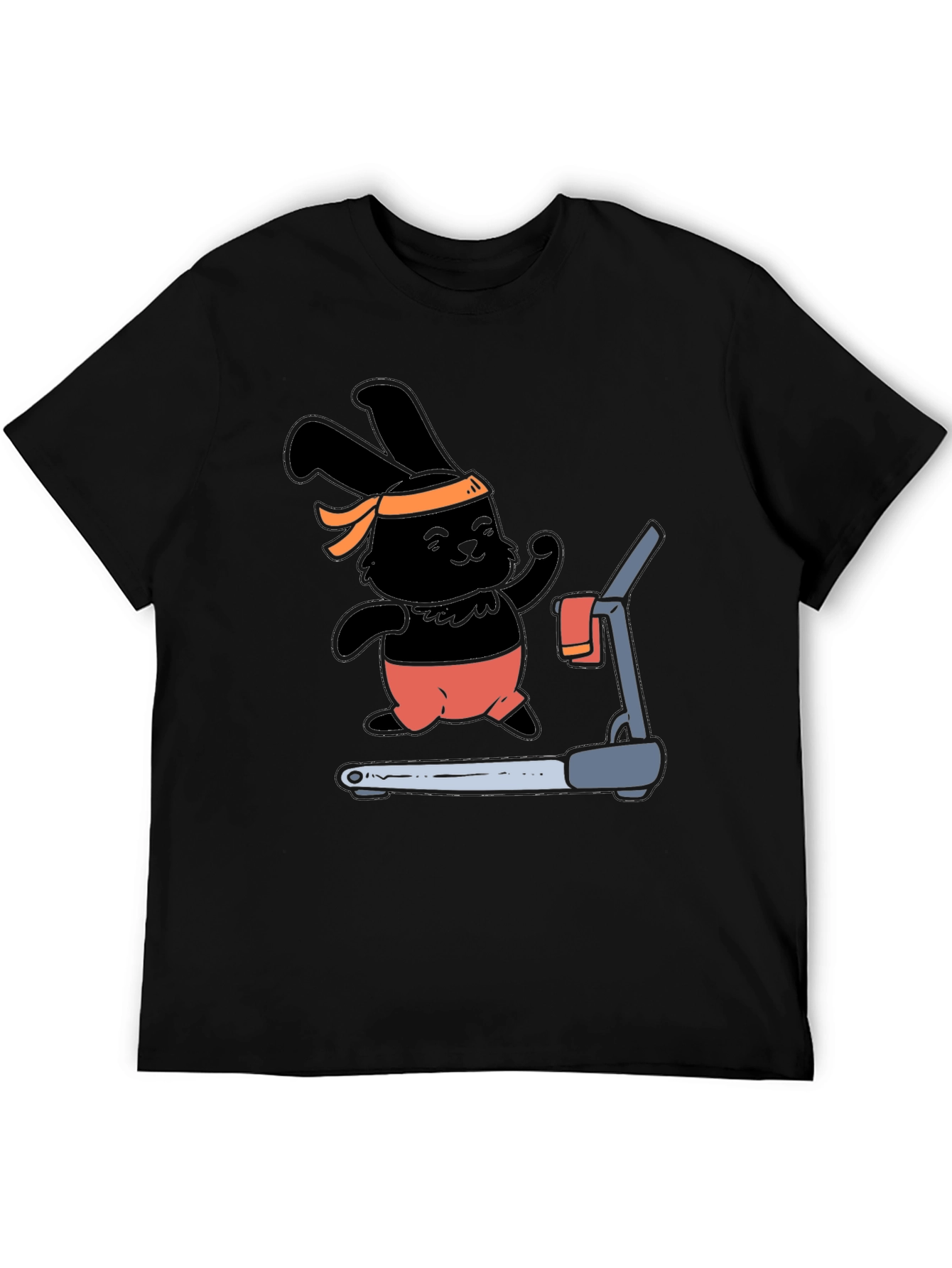 Bunny Treadmill T-Shirt - Black Cotton Gym Tee