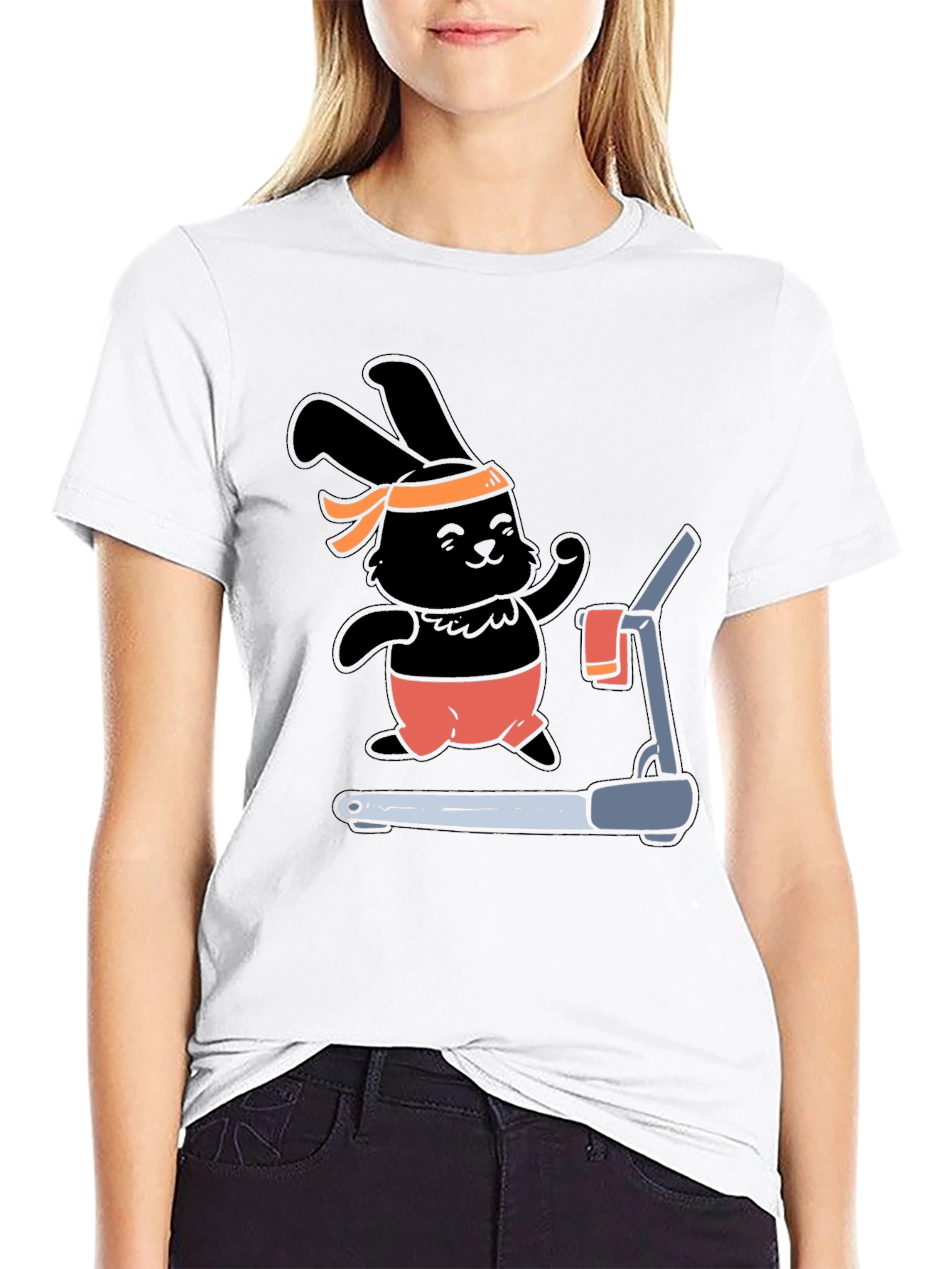 Bunny Treadmill T-Shirt - Black Cotton Gym Tee