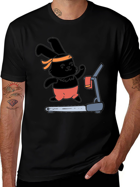 Bunny Treadmill T-Shirt - Black Cotton Gym Tee