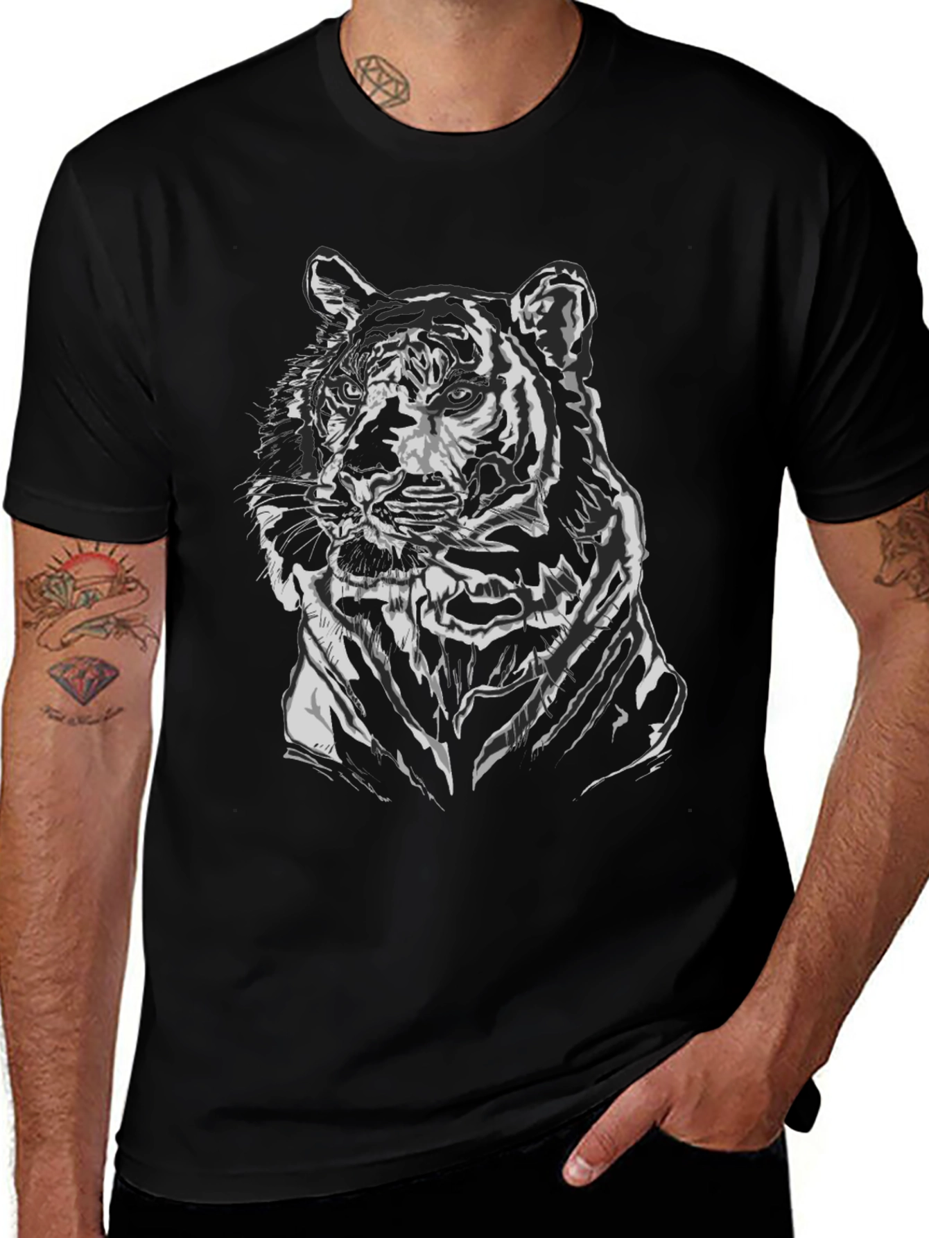 Black Tiger Graphic Tee - Cool Animal Print Shirt