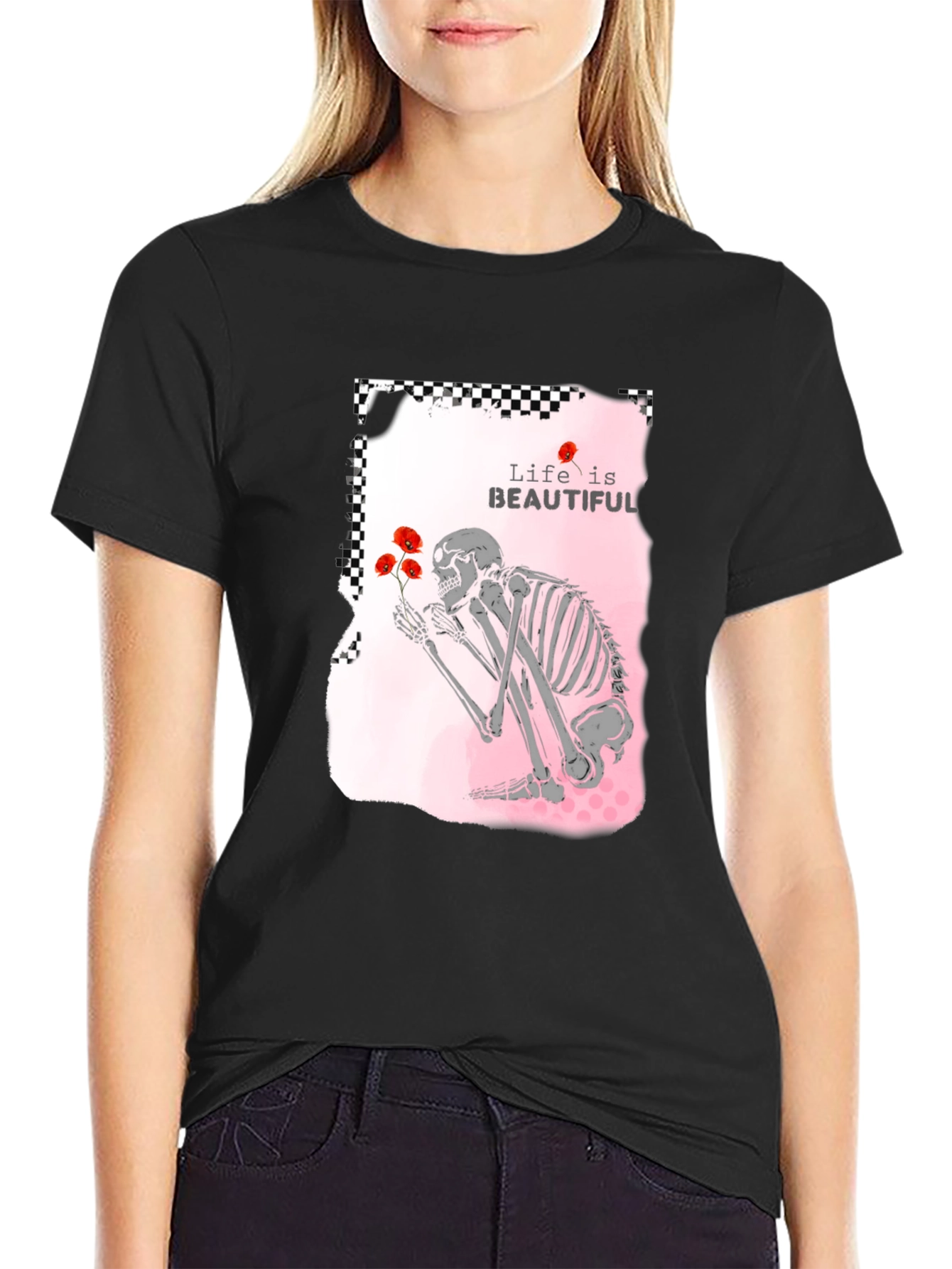 Life is Beautiful Skeleton Graphic T-Shirt