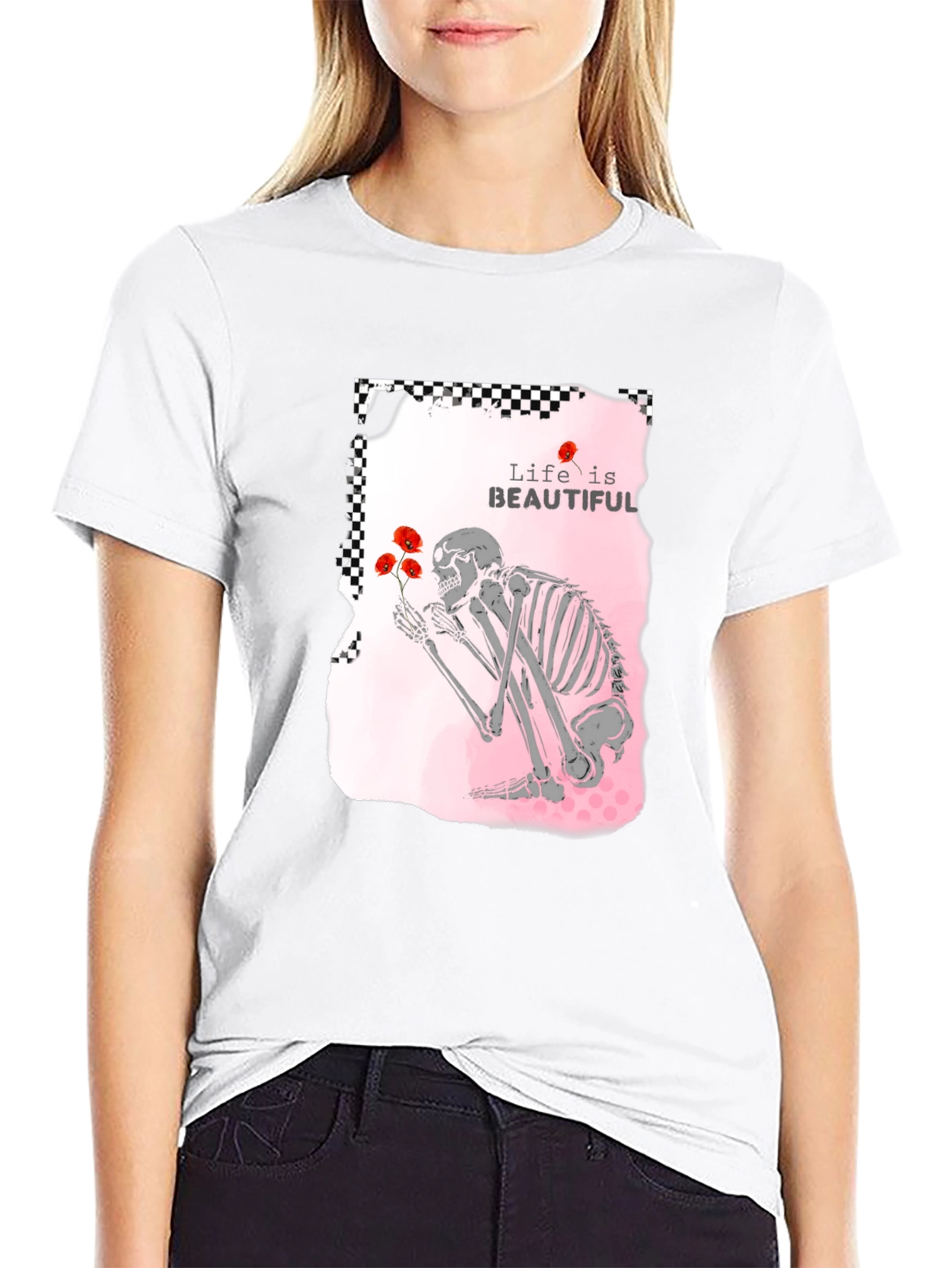 Life is Beautiful Skeleton Graphic T-Shirt